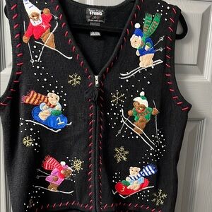 Designers Originals Black Sweater Vest with Bear Embroidery